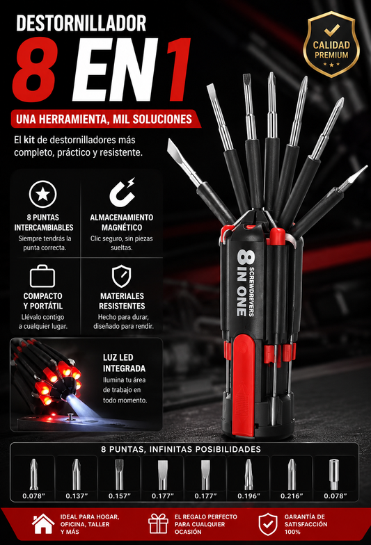 Destornillador 8 En 1 Con Luz
